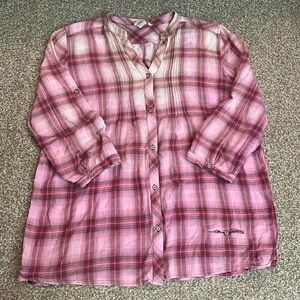 Sundance Plaid Long Sleeve Lightweight Button Down Blouse